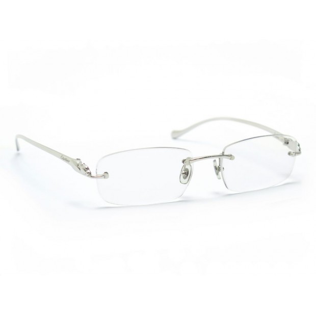 NEUF MONTURE LUNETTES CARTIER PANTHERE T8101036 EN METAL ARGENTE GLASSES 645€