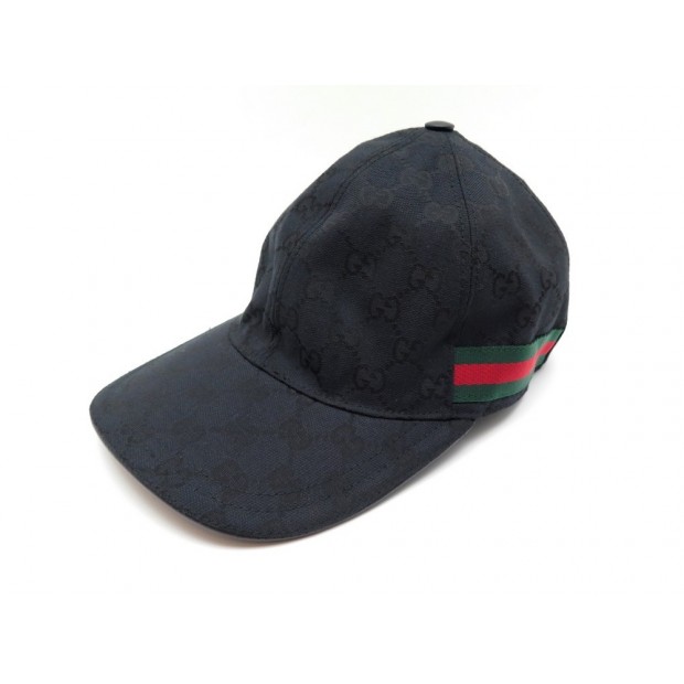 NEUF CASQUETTE GUCCI DE BASE-BALL BANDE WEB 200035 TOILE ORIGINAL GG NOIR 250€