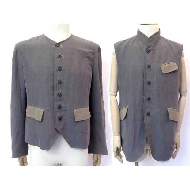 NEUF VESTE + GILET ARNYS T54 L EN SOIE ET LIN GRIS GREY SILK LINEN JACKET 2500€