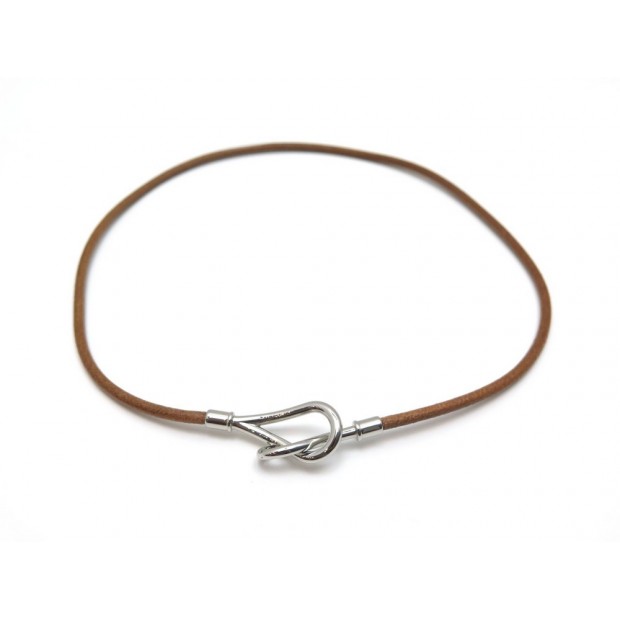 COLLIER JUMBO HERMES ARGENTE EN CUIR MARRON 1