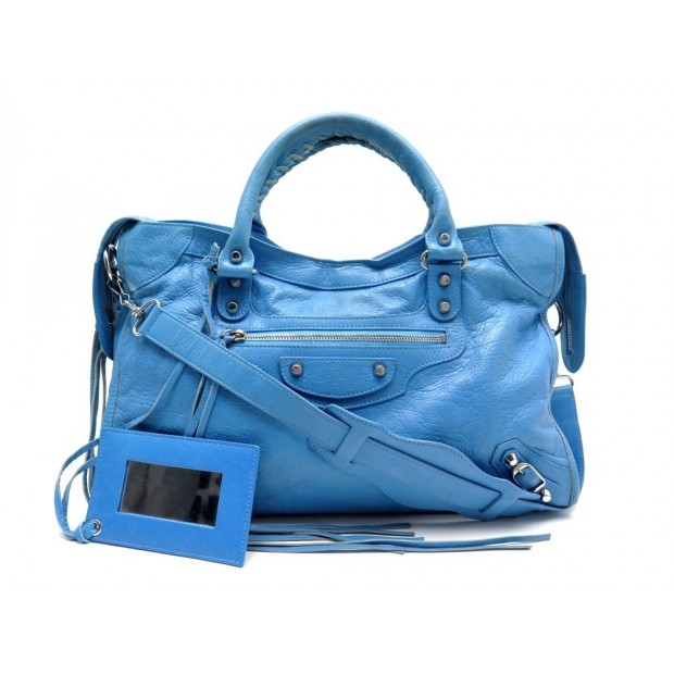 SAC A MAIN BALENCIAGA CLASSIC CITY 115748 CUIR BLEU BLUE LEATHER HANDBAG 1590€