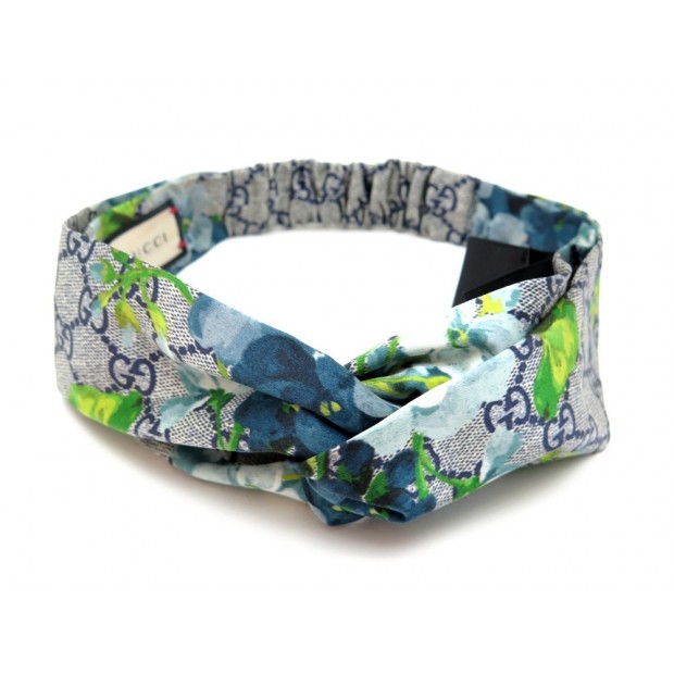 NEUF BANDEAU GUCCI IMPRIME BLOOMS 411111 SOIE GRIS NEW GREY SILK HEADBAND 260€