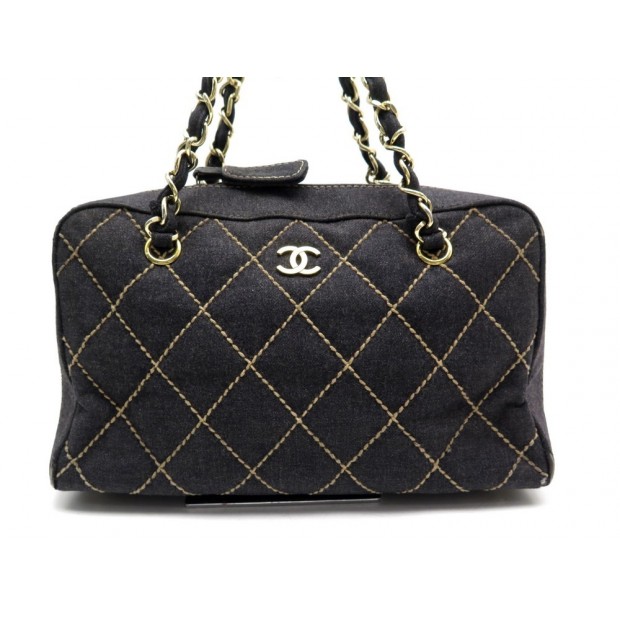 SAC A MAIN CHANEL BOWLING LOGO CC EN TOILE MATELASSE GRIS HAND BAG 4800€