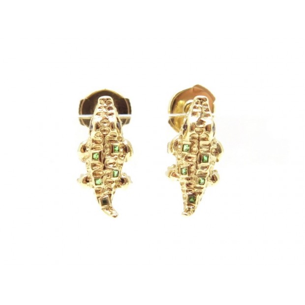 BOUCLES D OREILLE MINI CROCO OR JAUNE YVONNE LEON 