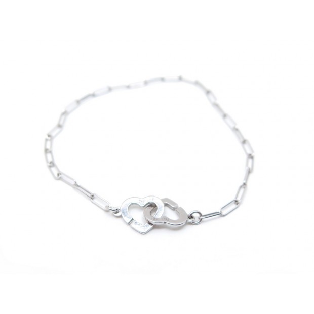 BRACELET DINH VAN DOUBLE COEUR R9 EN OR BLANC 18K 17 CM MENOTTES WHITE GOLD 790€