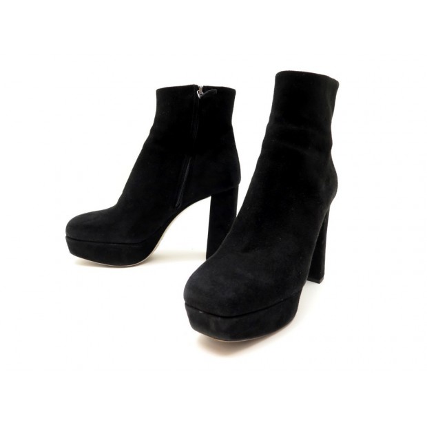 CHAUSSURES MIU MIU BOTTINES A TALONS 37.5 EN DAIM NOIR BLACK SUEDE SHOES 650€