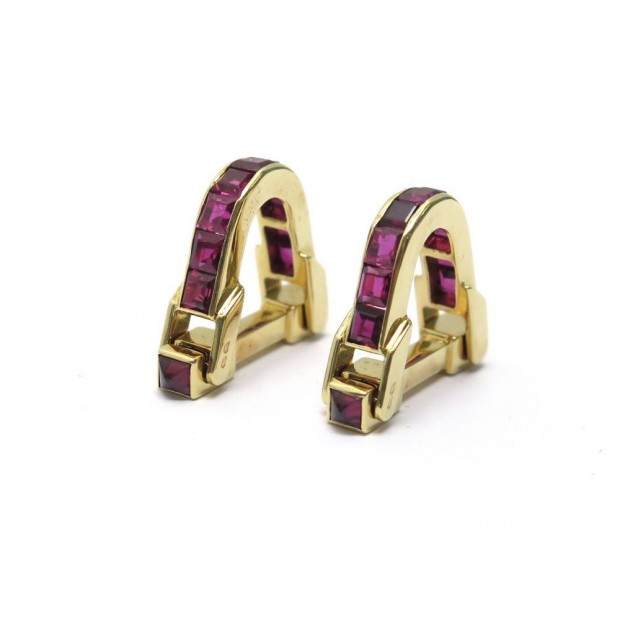 BOUTONS DE MANCHETTES EN OR JAUNE 18K 20 RUBIS 4.88 CT 12.9 GR GOLD CUFFLINKS