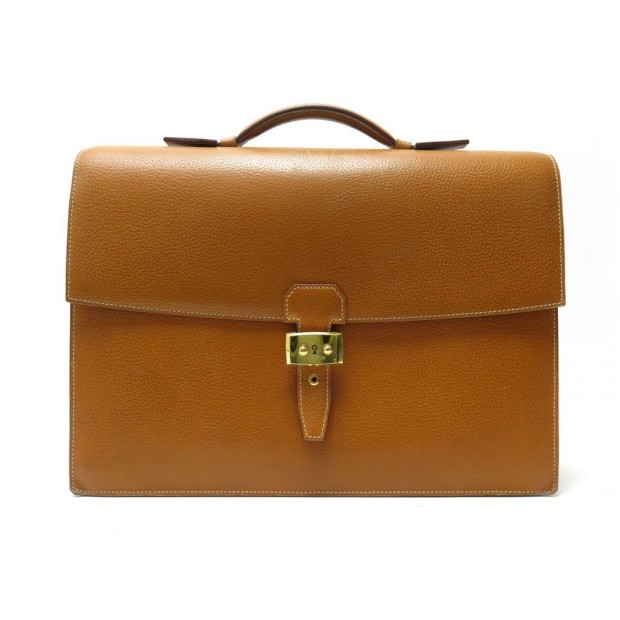 SACOCHE JM WESTON CARTABLE SAC A DEPECHES 2 SOUFFLETS CUIR GOLD BRIEFCASE 1100€