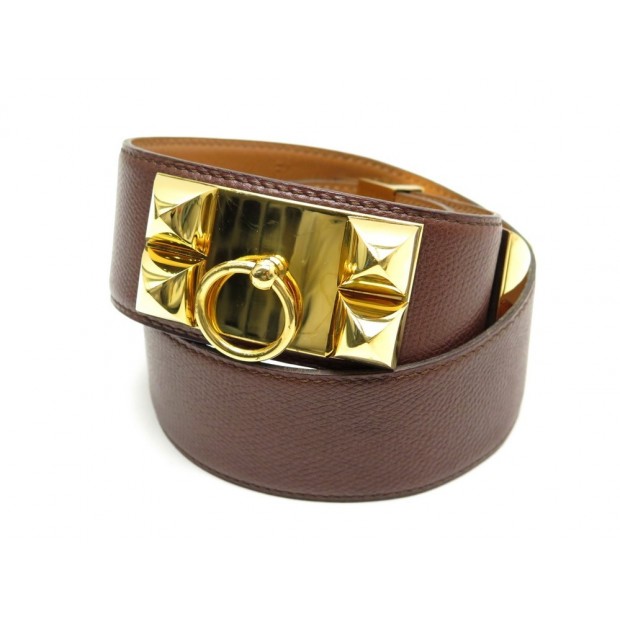 CEINTURE HERMES MEDOR COLLIER DE CHIEN CUIR MARRON T70 