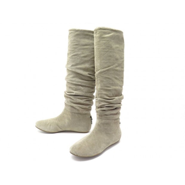 CHAUSSURES CHRISTIAN DIOR BOTTES LADY CANNAGE 37 EN DAIM TAUPE SUEDE BOOTS 1200€