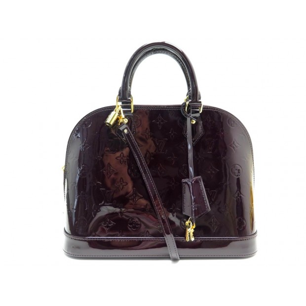 NEUF SAC A MAIN LOUIS VUITTON ALMA PM EN CUIR VERNIS AMARANTE BANDOULIERE 