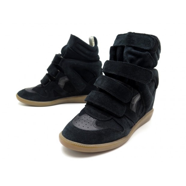 CHAUSSURES ISABEL MARANT BASKET COMPENSES BEKETT 40 EN DAIM NOIR SNEAKERS 410€