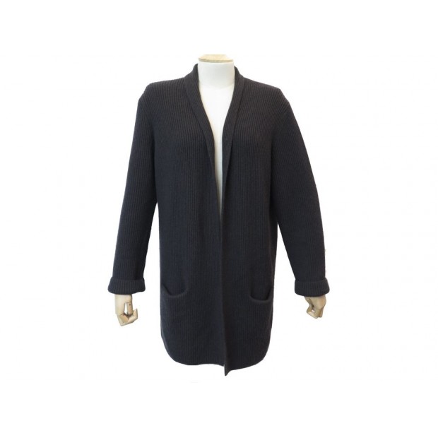 NEUF PULL HERMES GILET LONG XL 46 EN CACHEMIRE ANTHRACITE CASHMERE VEST 1700€