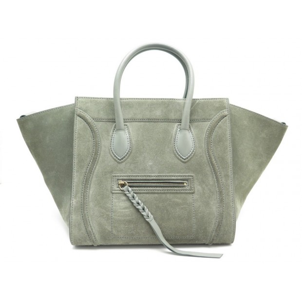 SAC A MAIN CELINE LUGGAGE PHANTOM MINI EN DAIM GRIS VERT SUEDE HAND BAG 2400€