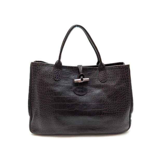 SAC A MAIN LONGCHAMP ROSEAU CUIR FACON CROCO 