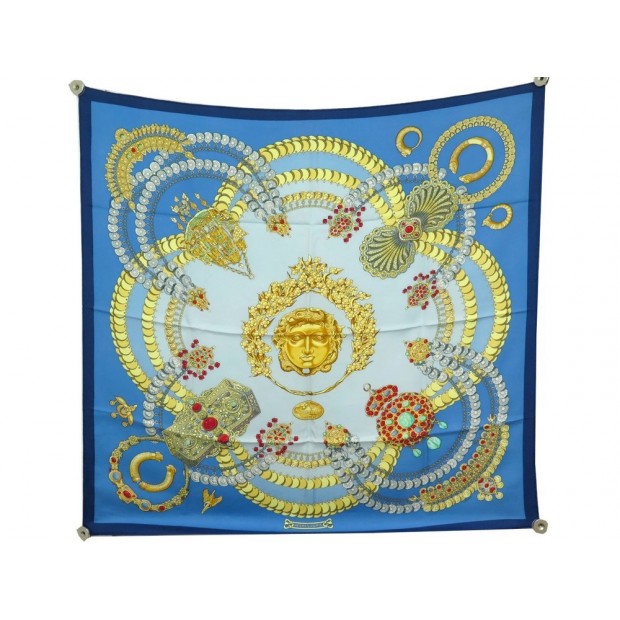 FOULARD HERMES KOSMIMA PAR JULIA ABADIE SOIE BLEU CARRE 90 BLUE SILK SCARF 375€