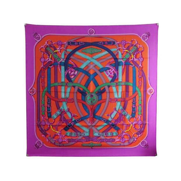 NEUF FOULARD HERMES CAVALCADOUR HENRI ORIGNY SOIE VIOLET + BOITE SILK SCARF 375€