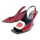 NEUF CHAUSSURES SANDALES COMPENSEES ROGER VIVIER CUIR VERNI ROUGE 