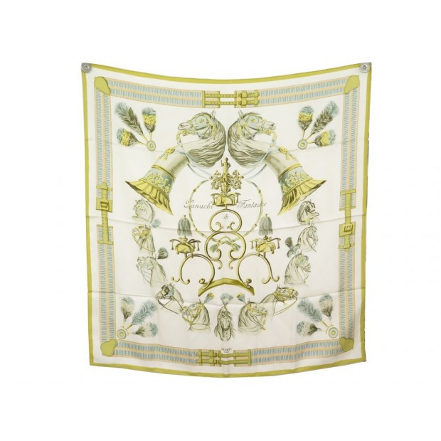 FOULARD HERMES PANACHE ET FANTAISIE SOIE JAUNE 