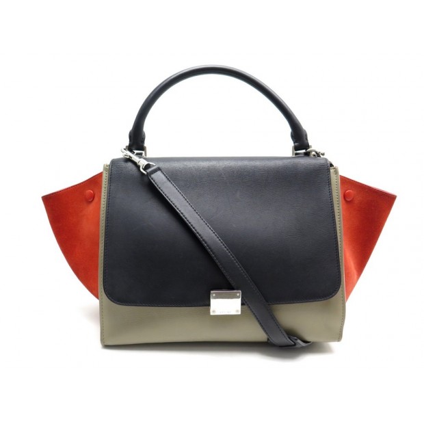 SAC A MAIN CELINE TRAPEZE MM EN CUIR ET DAIM TRICOLORE LEATHER HAND BAG 2500€