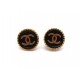 VINTAGE BOUCLES OREILLES CHANEL DORE ET NOIR LOGO CC 