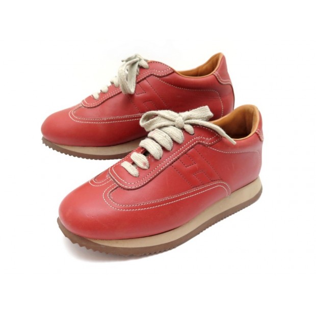 CHAUSSURES HERMES QUICK 36.5 BASKETS CUIR ROUGE RED LEATHER SNEAKERS SHOES 670€