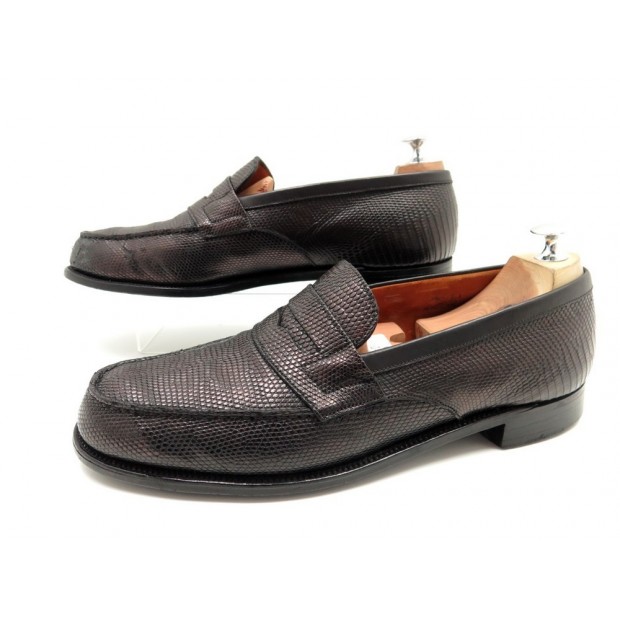 CHAUSSURES JM WESTON MOCASSINS 180 10D 44 LARGE NOIR LEZARD LOAFER SHOES 1360€