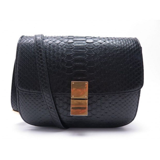 SAC A MAIN CELINE CLASSIC BOX MEDIUM BANDOULIERE CUIR DE PYTHON NOIR BAG 4400€