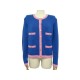 CARDIGAN CHANEL P45623 GILET T 42 L EN CACHEMIRE BLEU ROSE VESTE JACKET 3900€