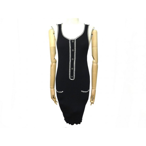 NEUF ROBE CHANEL SANS MANCHES P37827 T40 M EN COTON NOIR NEW BLACK DRESS 3500€