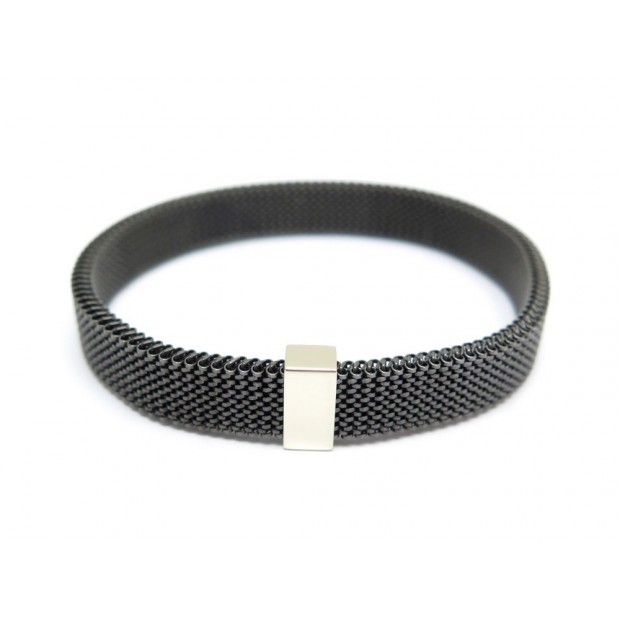 BRACELET MAUBOUSSIN MOI NON PLUS 19 CM EN OR BLANC ET ACIER NOIR JEWEL 490€