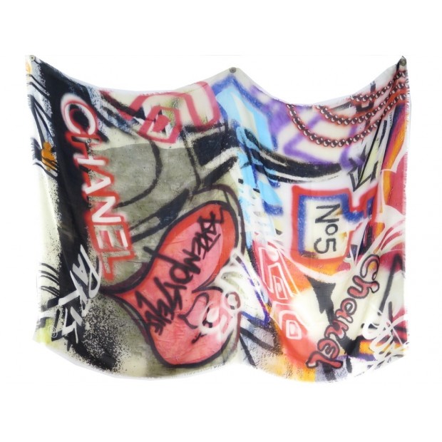 NEUF RARE CHALE CHANEL GRAFFITI NUMERO 5 CACHEMIRE FOULARD NUMBER 5 SHAWL 1010€