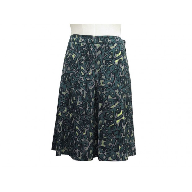 NEUF JUPE LOUIS VUITTON GRAFFITI SPROUSE T36 S EN VISCOSE VERT NEW SKIRT 1100€