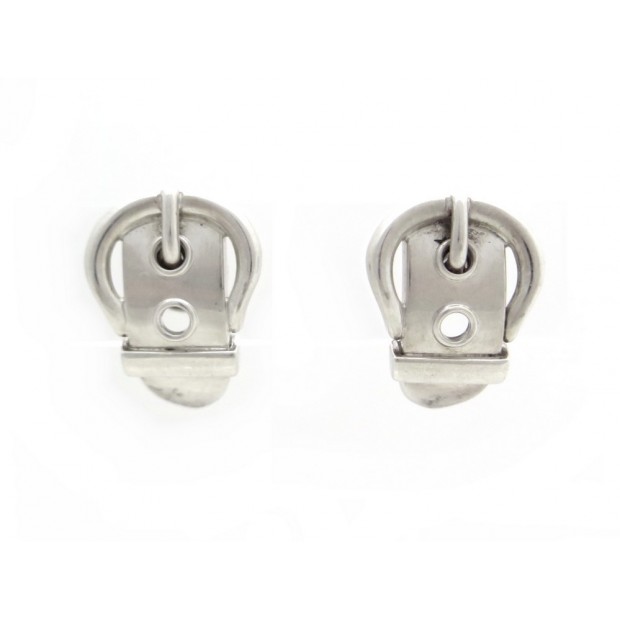 BOUCLES D'OREILLES HERMES SELLIER BOUCLE DE CEINTURE ARGENT BUCKLE EARRINGS 545€