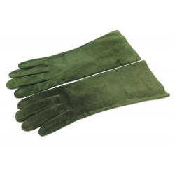 GANTS HERMES TAILLE 7 EN DAIM VEAU VELOURS VERT + BOITE GREEN SUEDE GLOVES 580€