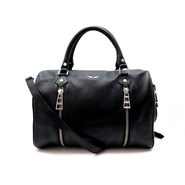 NEUF SAC A MAIN ZADIG & VOLTAIRE SUNNY M BANDOULIERE STARDUST EN CUIR NOIR 540€