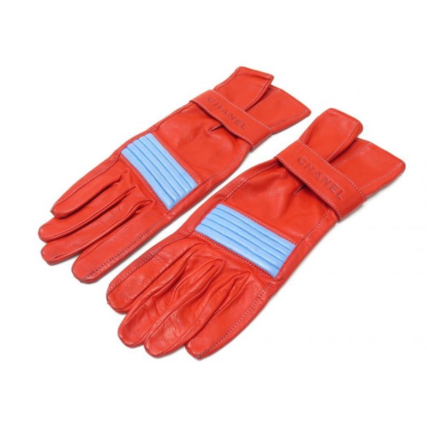 GANTS CHANEL TAILLE 51 EN CUIR ROUGE BOUTON LOGO CC RED LEATHER GLOVES 920€