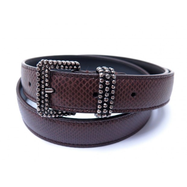 NEUF CEINTURE BOTTEGA VENETA T 80 EN CUIR DE LEZARD MARRON LIZARD BELT 500€