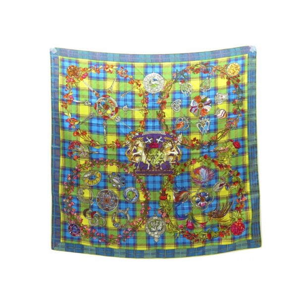 NEUF FOULARD CARRE HERMES FLEURS D ECOSSE JAUNE 