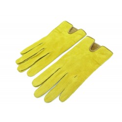 NEUF VINTAGE GANTS CHANEL LOGO CC EN VELOURS JAUNE + BOITE VELVET GLOVES 790€