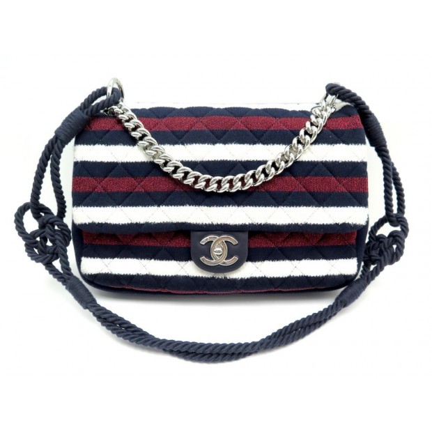 SAC A MAIN CHANEL TIMELESS BANDOULIERE EN COTON BLEU BLANC ROUGE HANDBAG 5150€