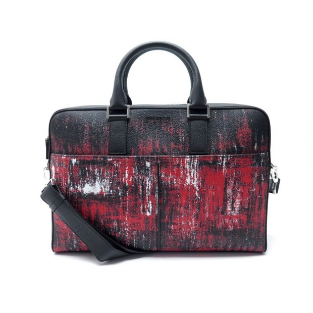 NEUF SACOCHE DIOR HOMME BANDOULIERE EN CUIR GRAINE NOIR ET IMPRIME ROUGE 1700€