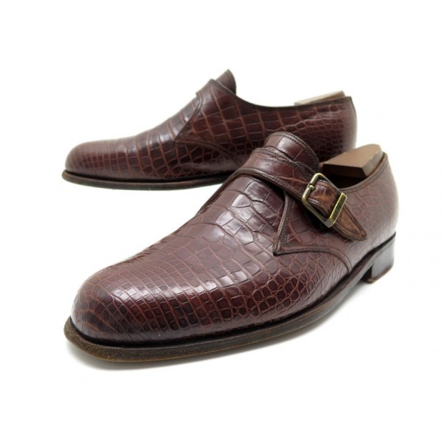 CHAUSSURES JM WESTON 531 CUIR CROCO BORDEAUX 9E 