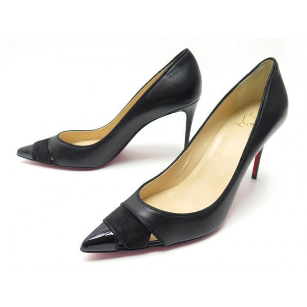 NEUF CHAUSSURES CHRISTIAN LOUBOUTIN 39.5 ESCARPINS CUIR ET DAIM NOIR SHOES 760€