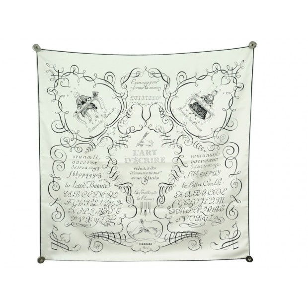 NEUF FOULARD HERMES L'ART D'ECRIRE MAURICE TRANCHANT SOIE BLANC SILK SCARF 375€