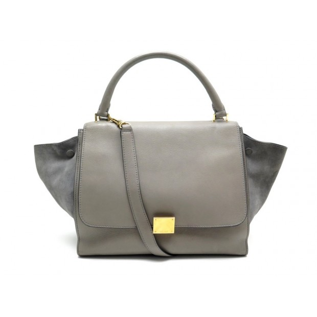 SAC CELINE TRAPEZE CUIR ET DAIM GRIS 