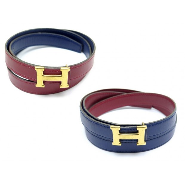 VINTAGE CEINTURE HERMES LIEN REVERSIBLE 19 MM BOUCLE H T70 CUIR ROUGE BLEU 430€