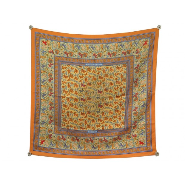 FOULARD HERMES CHASSE EN INDE SOIE ORANGE 