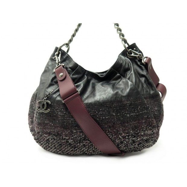 NEUF SAC A MAIN CHANEL HOBO BANDOULIERE EN CUIR & TWEED NOIR HAND BAG 4200€