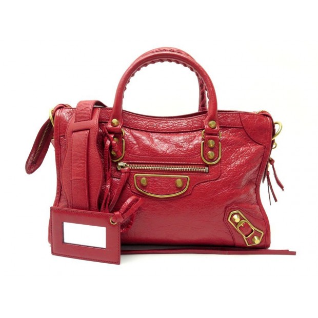 SAC A MAIN BALENCIAGA METALLIC EDGE CITY PM 432831 CUIR ROUGE 